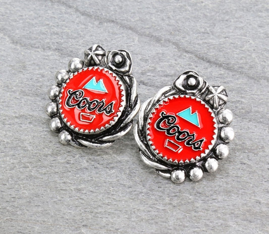 Epoxy Beer Logo Stud Earrings