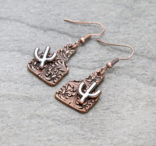 Mini Cattle Tag Cactus Dangle Earrings