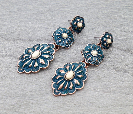 Western Concho Drop Stud Earrings