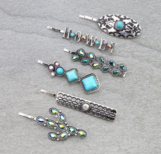 Western Design Stone Bobby Pins Set of 6