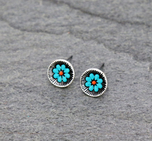 Flower Round Stud Earrings