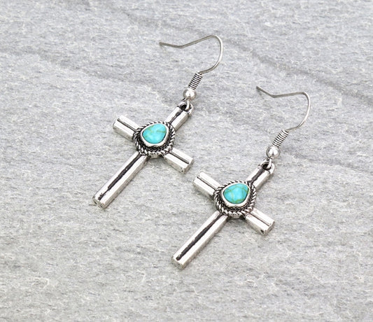 Western Cross Stone Dangle Earrings