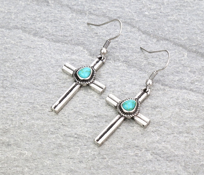 Western Cross Stone Dangle Earrings