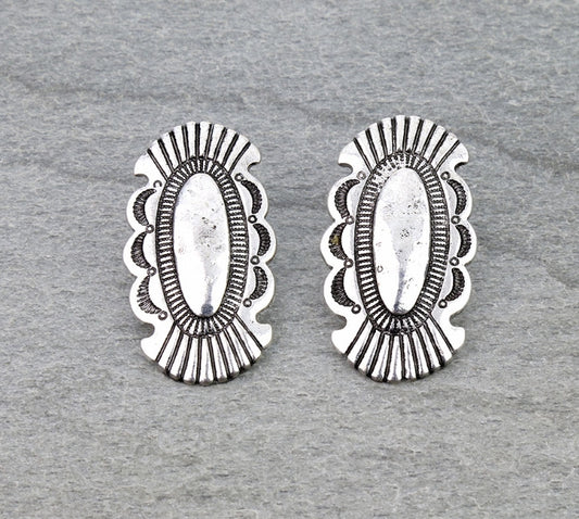 Western Oval Concho Stud Earrings