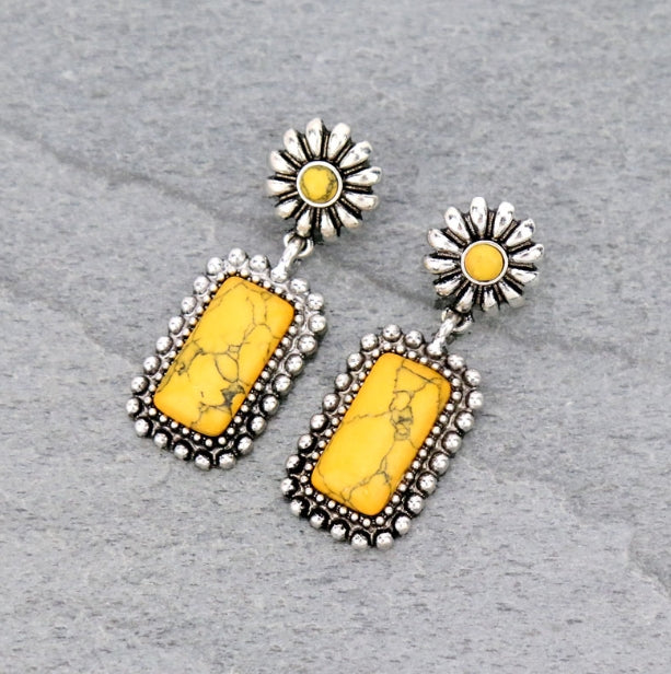 Stone Concho Drop Stud Earrings