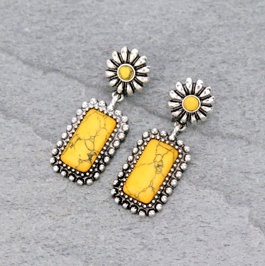 Stone Concho Drop Stud Earrings