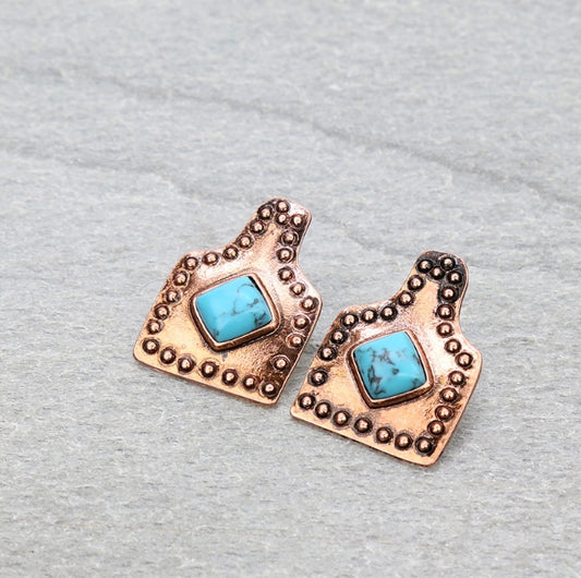 1.25″ Western Ear Tag with Stone Stud Earrings