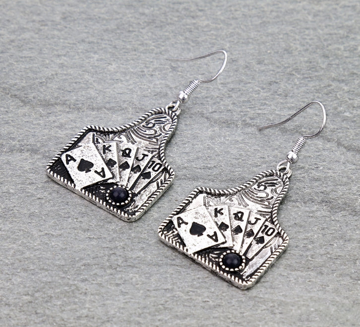 Western Poker Theme Ear tag Dangle Earrings