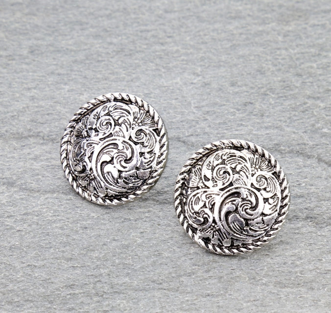 Western Rope TXR Filigree Round Stud Earrings