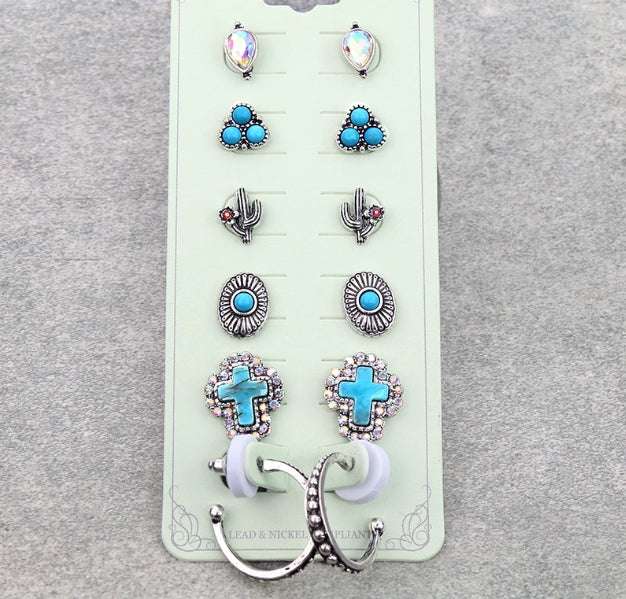 6 Pair Western Style Mix Earring Set