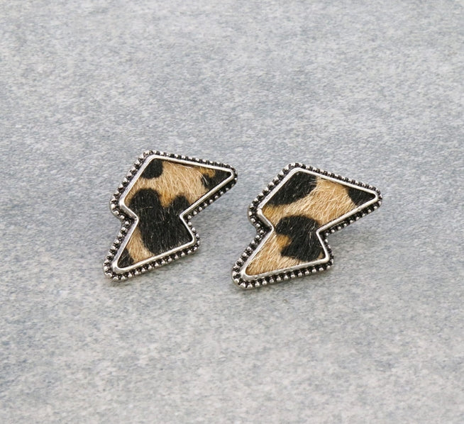 Lightning Bolt Leopard Stud Earrings