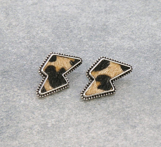 Lightning Bolt Leopard Stud Earrings