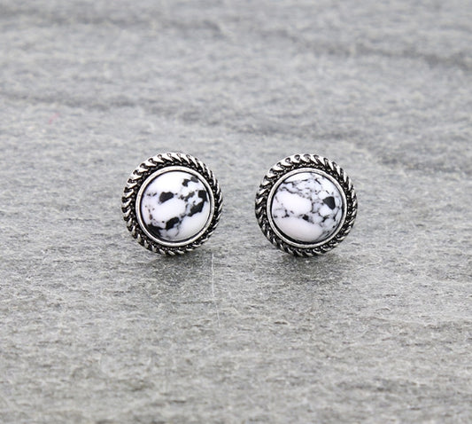 Western Round Stone Stud Earrings