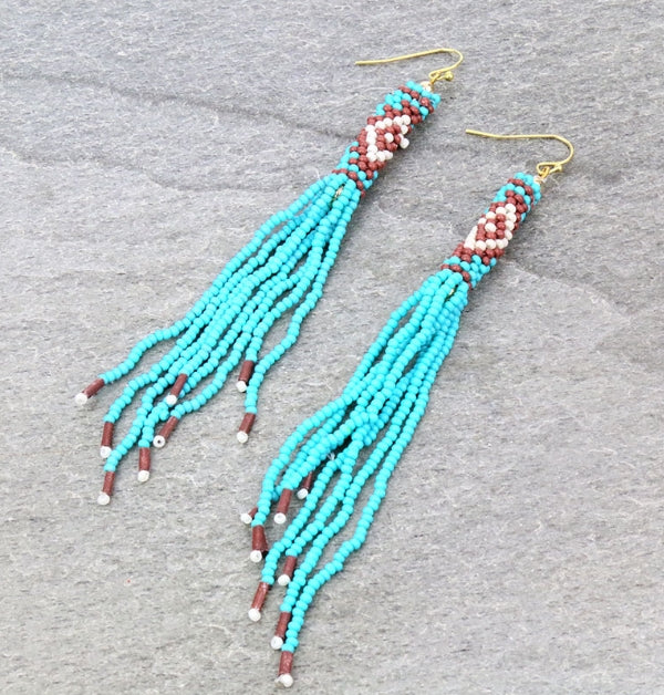 4.5″ Western Seed Bead Fringe Dangle Earrings