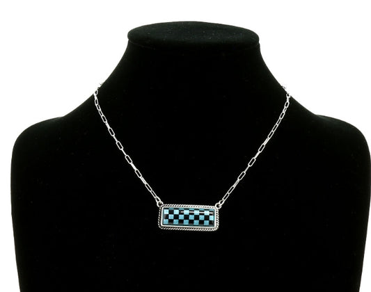 Western Checker Bar Stone Necklace