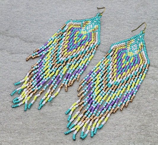 5.25″ Western Seed Bead Fringe Dangle Earrings