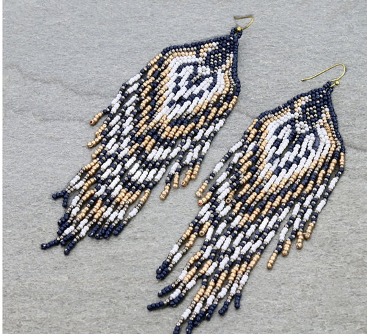 5.25″ Western Seed Bead Fringe Dangle Earrings