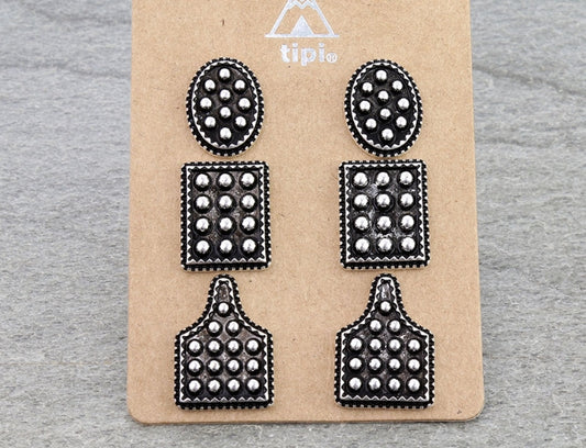 3 Pair Western Dot Bubble TXR Earring Set