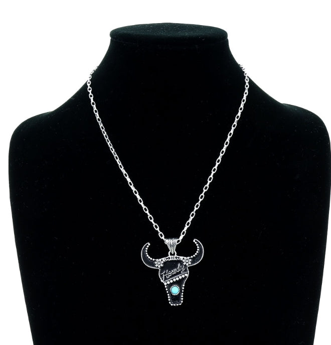 Western Howdy Steer Skull Necklace
