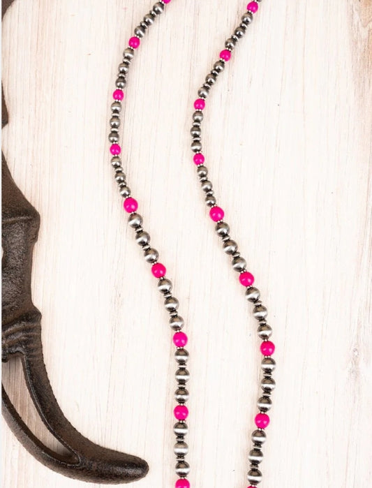 Junction City Fuchsia and Silvertone Necklace