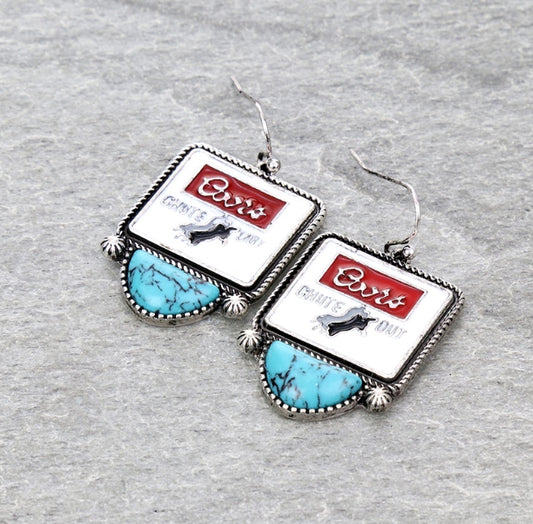 Epoxy Beer Logo with Stone Dangle Earrings