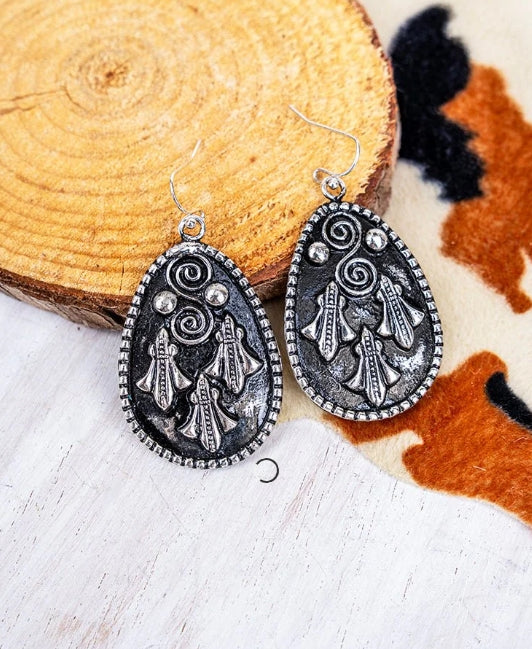 Silvertone and Black Whisper Canyon Teardrop Earrings