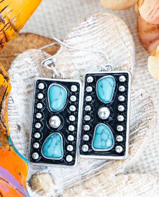 Ramona Turquoise Silvertone Bar Earrings