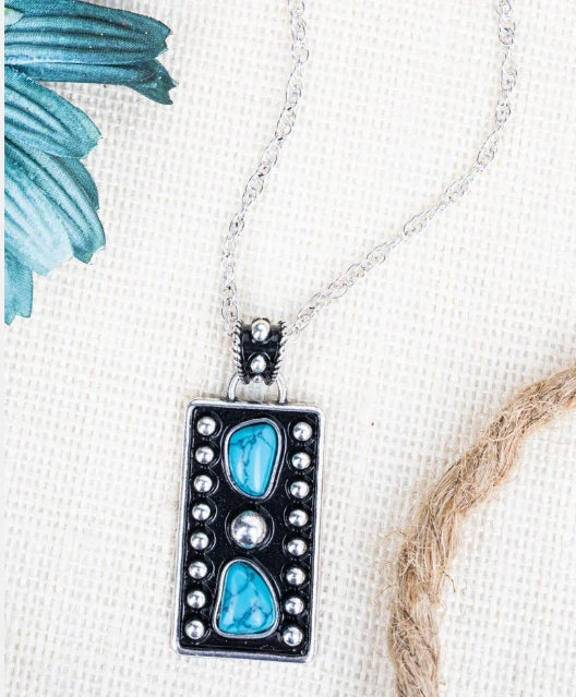 Romona Turquoise Silvertone Bar Necklace