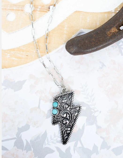 Lightning Lane Turquoise Silvertone Necklace
