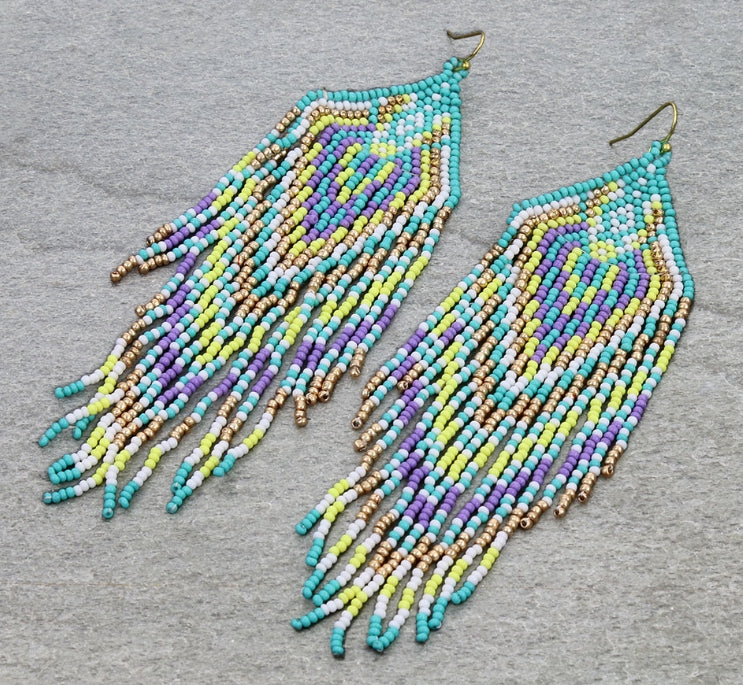 5.25″ Western Seed Bead Fringe Dangle Earrings
