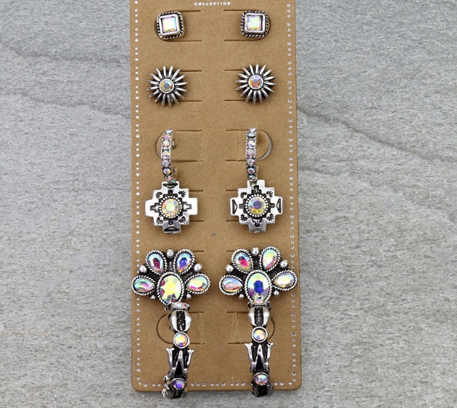 6 Pair Western Design Stud Earring Set