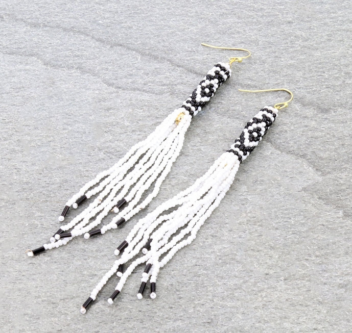 4.5″ Western Seed Bead Fringe Dangle Earrings