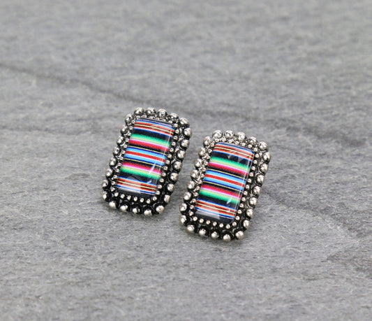 Printed Rectangle Stone Bubble Dangle Earrings