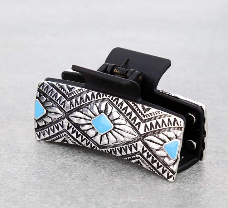 Western Concho Metal Plate Hair Claw Clip