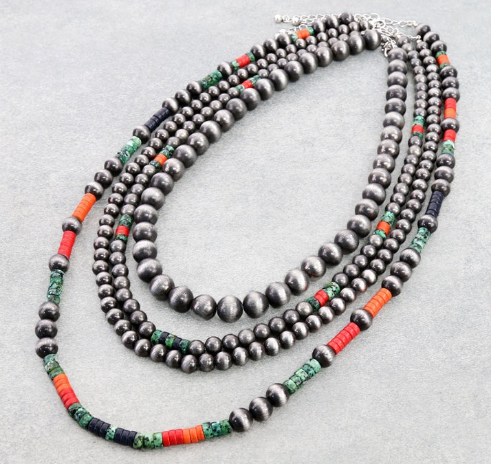 Layer Navajo Style Pearl & Heishi Bead Necklace