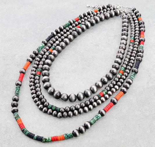 Layer Navajo Style Pearl & Heishi Bead Necklace