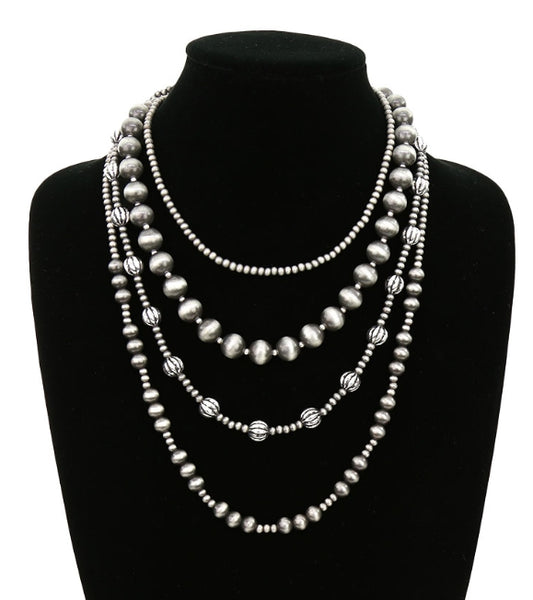 4 Layered Navajo Style Pearl Necklace