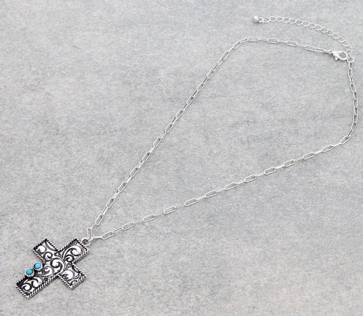 Western Cross Etched Necklace