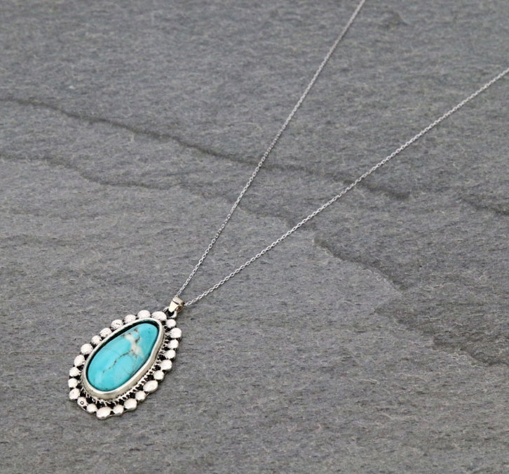 Sterling Silver Chain Necklace with Natural Stone Pendant