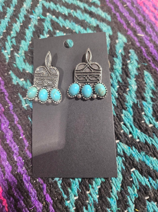 Buckstich and Turquoise Stud Earrings