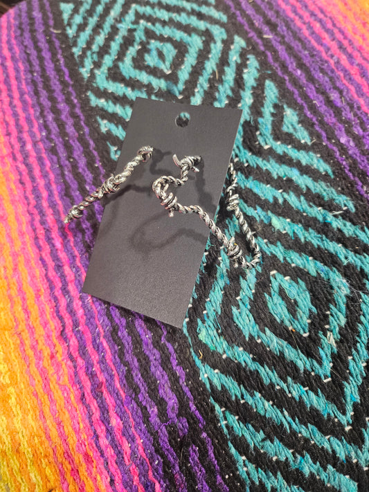 Barbed Wire Silver Cow Head Earrings