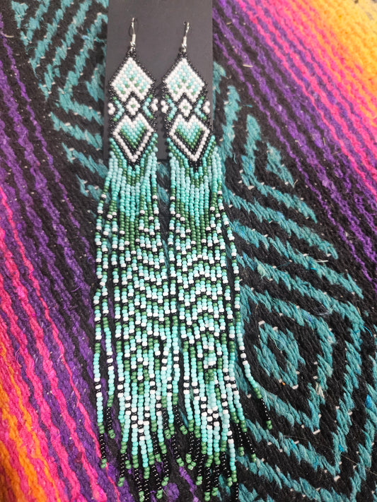 Long Turquoise Seed Bead Earrings