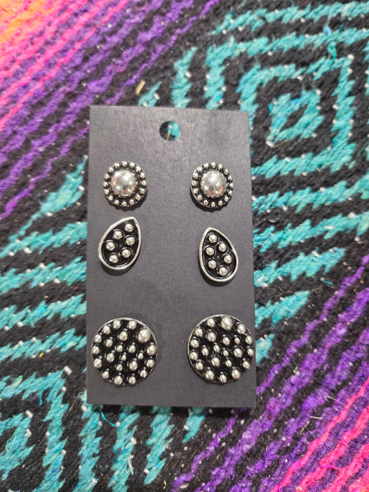 3 Pair Western Style Mix Earring Set