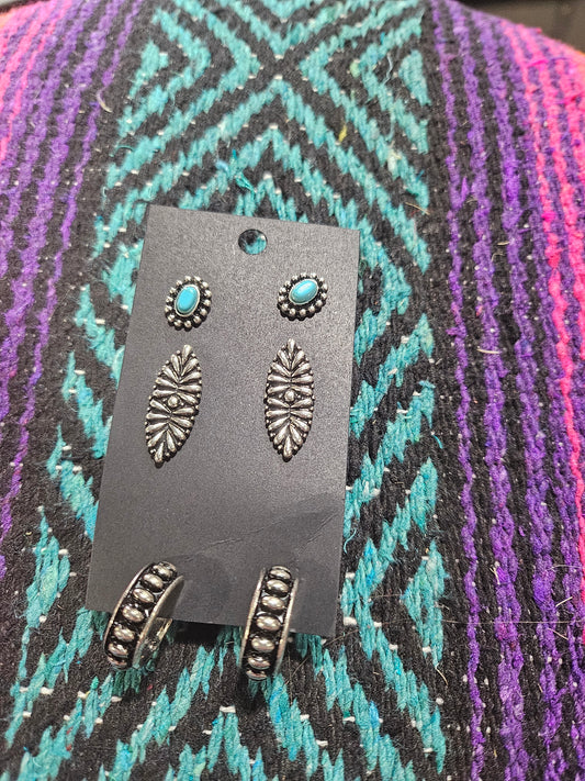 3 Pair Western Style Mix Earring Set