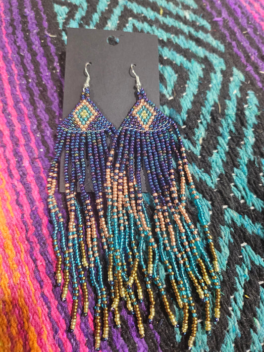 Blue and Teal Seed Bead Earrings