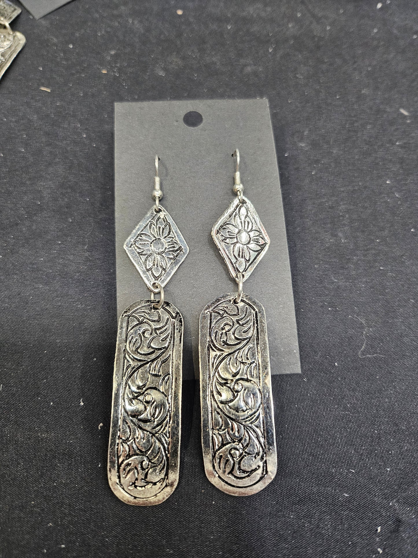 Silver Tooled Dangle Earrings