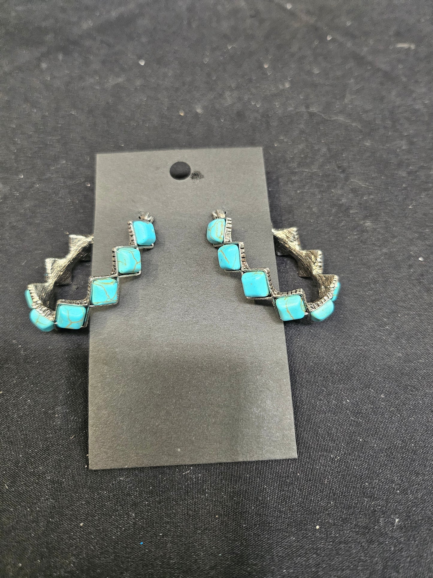 Turquoise Hoop Earrings with Square Stones