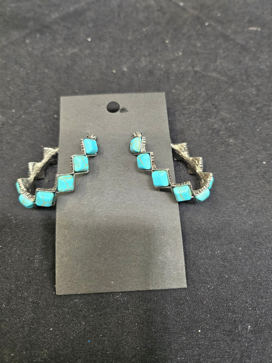 Turquoise Hoop Earrings with Square Stones