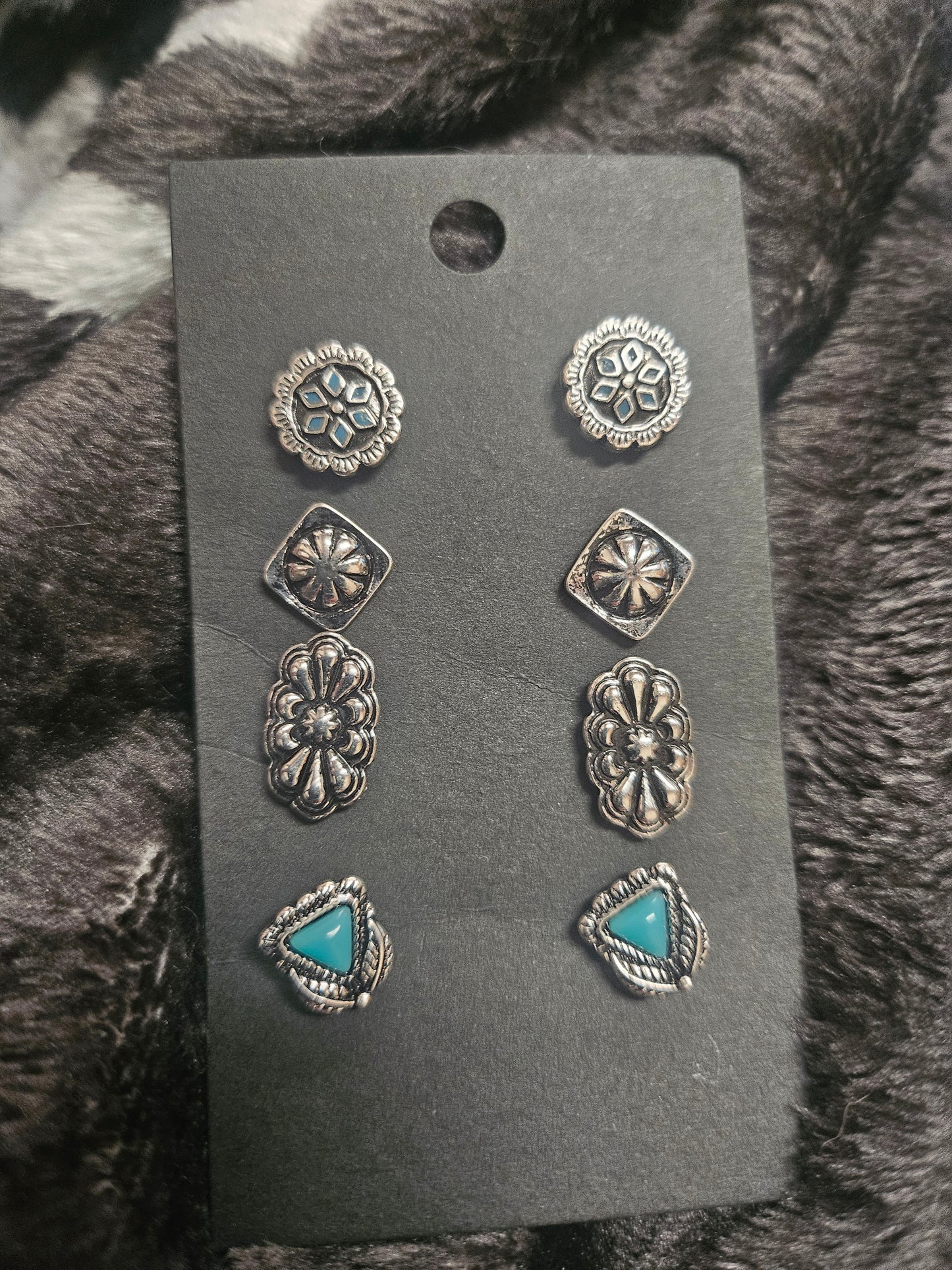 4 Pair Western Design Stud Earring Set