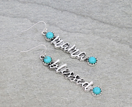 Western “Blessed” “Mama” Stone Dangle Earrings